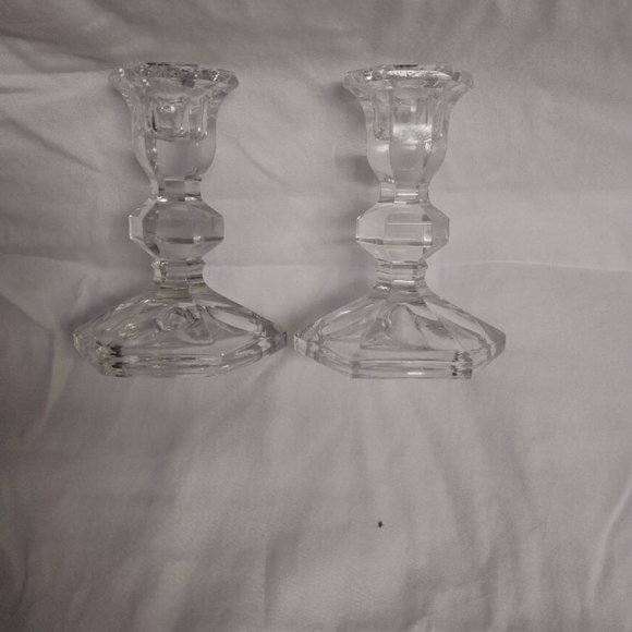 Val St. Lambert Lead Crystal Candle Holders - Picture 3 of 3